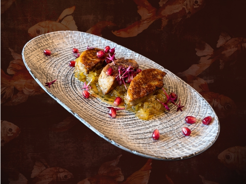 Foie Gras with Pineapple Chutney, Miso and Pomegranate