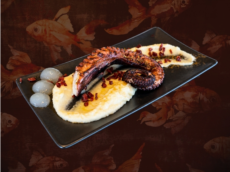 Octopus with Parsnip Purée, Chorizo Sausage and Lime Gel